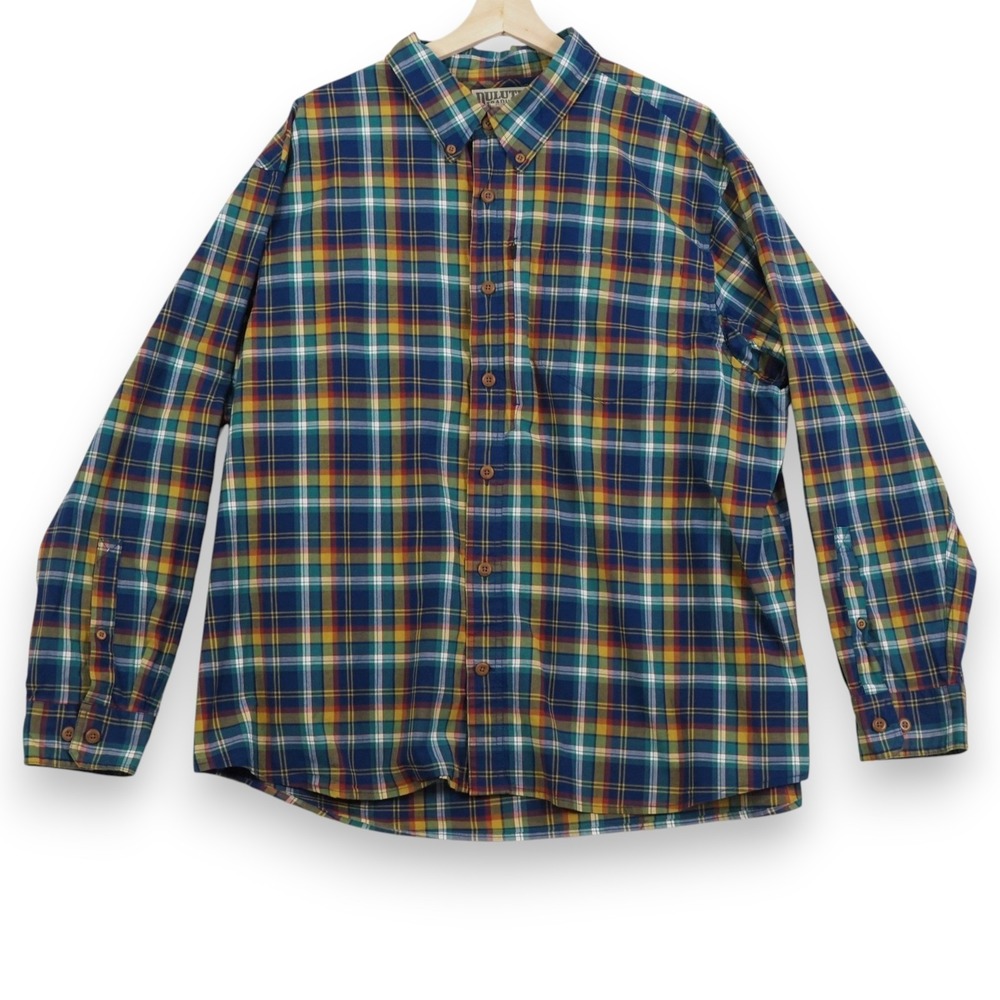 Duluth Trading Co Mens 2XL Plaid‎ Long Sleeve Button Down Shirt Cotton Blend